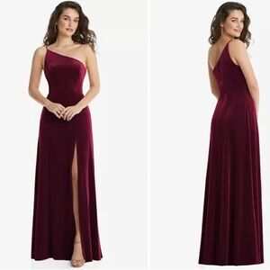 AFTER SIX  SIZE 12 ONE-SHOULDER VELVET MAXI DRESS POCKETS CABERNET